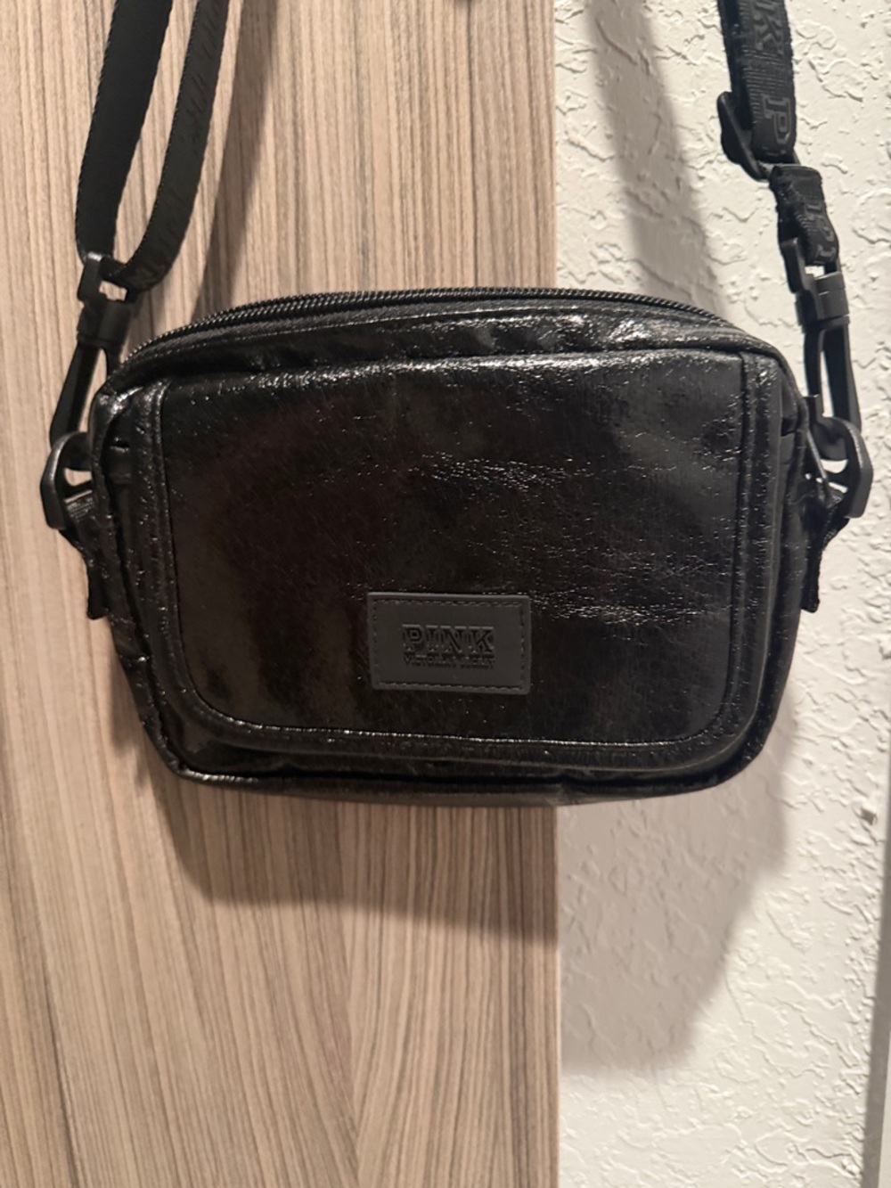 PINK Victoria's Secret Black Patent Crossbody Bag